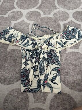 Free People Off-Shoulder Cream Paisley Print Women's Top